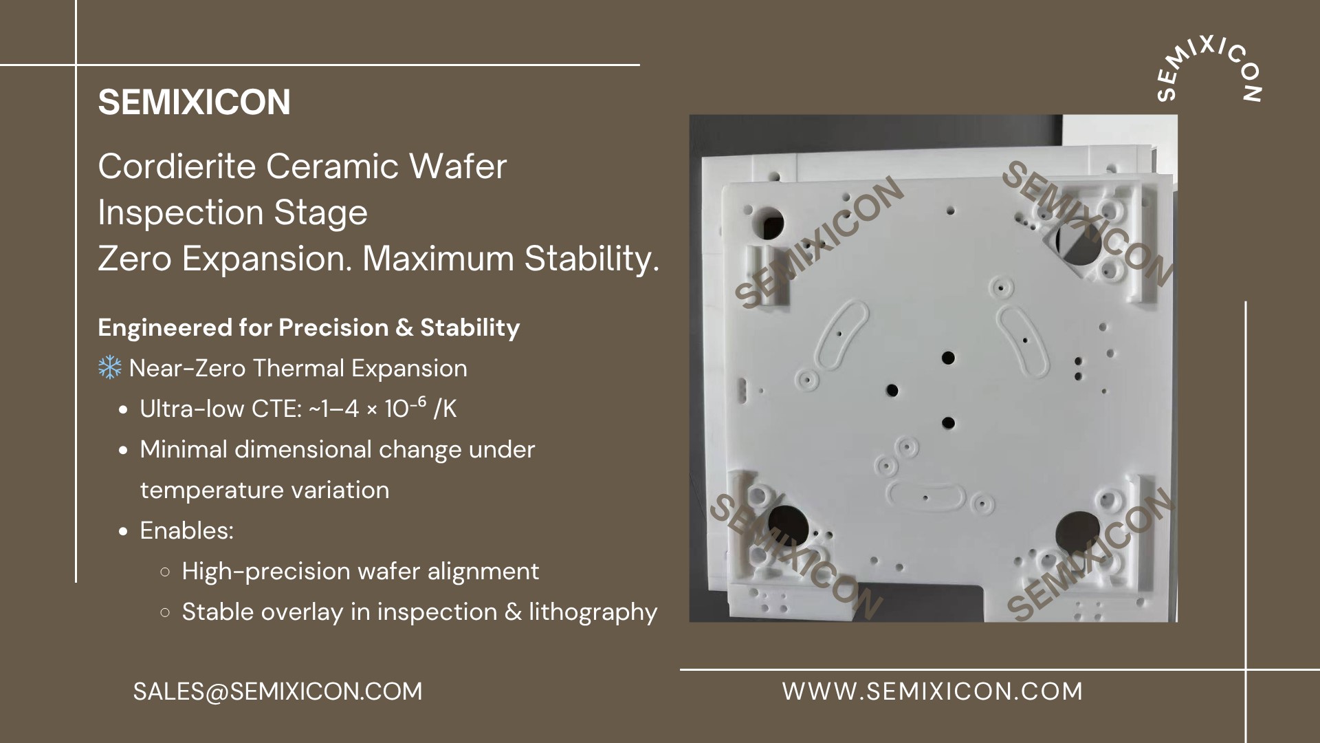 Cordierite ceramic stage for ultra precision semiconductor industry